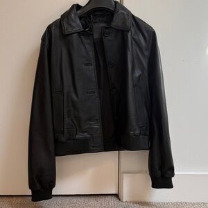 Mango women’s brand new  Black Leather Bomber Jacket